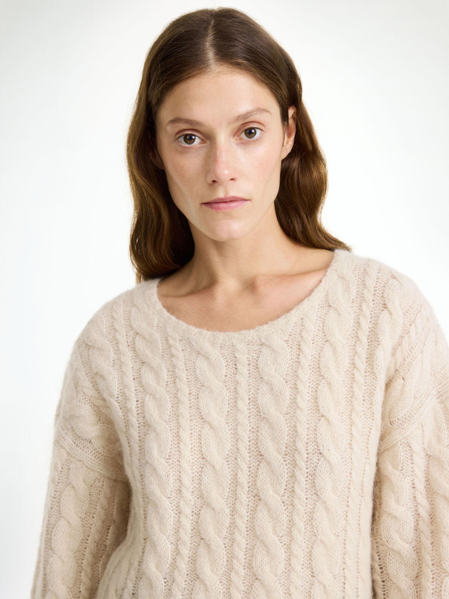 By Malene Birger Cierra Cable-knit Sweater Strickwaren Oyster Gray | AT_BB98565