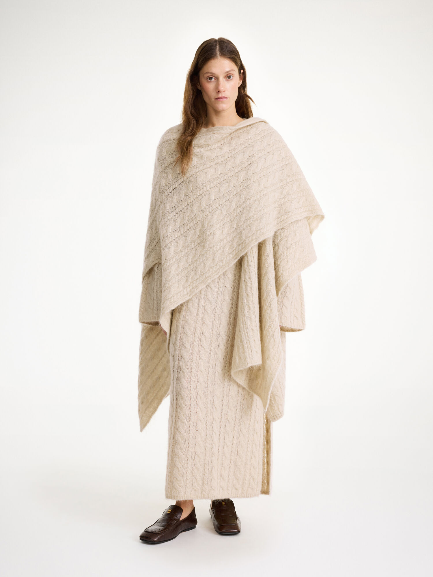 By Malene Birger Kassillas Wool-blend Poncho Strickwaren Oyster Gray | AT_BB20022